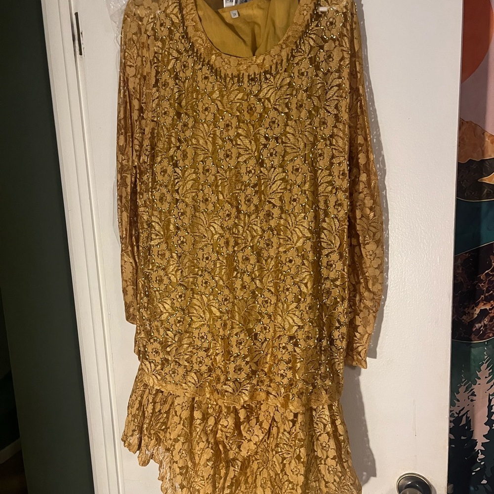 Elegant Gold Lace Dress